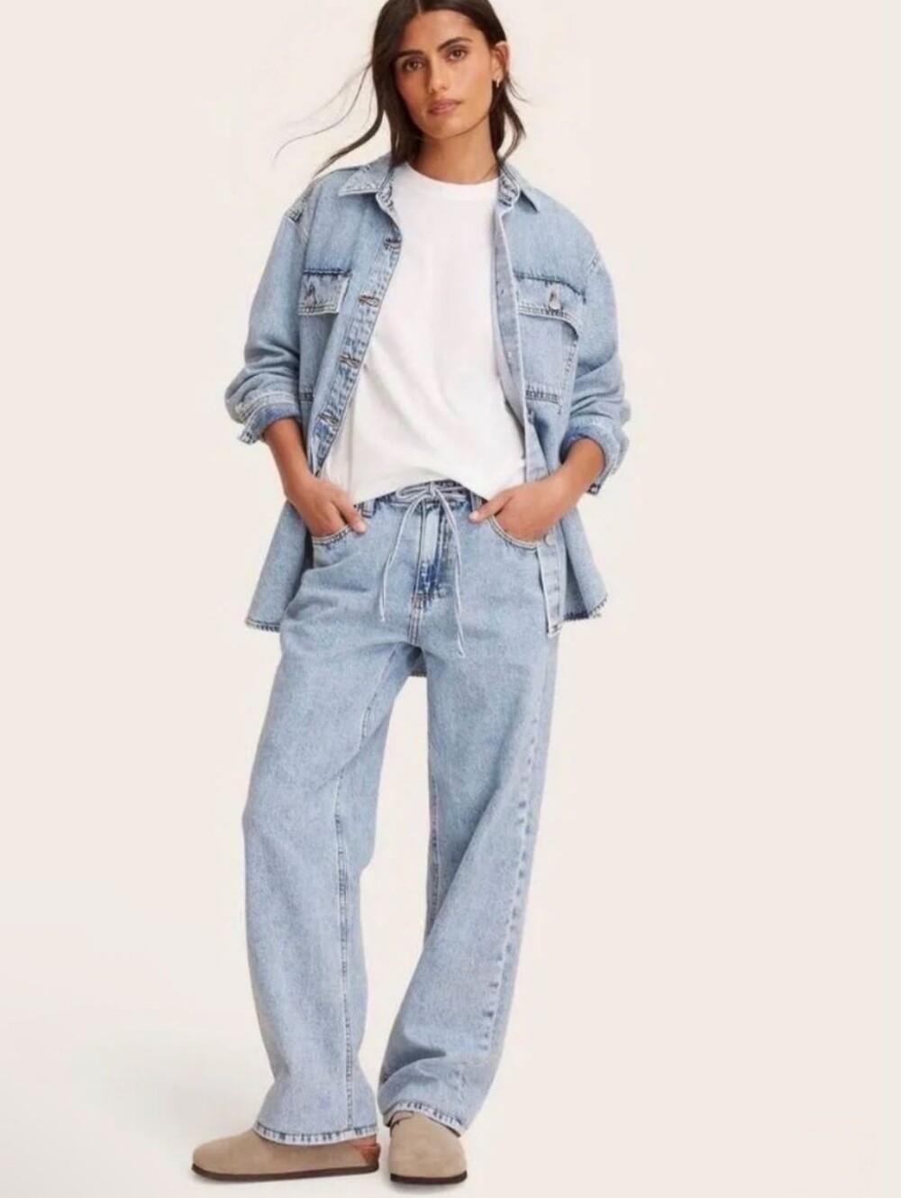 Parke Target Light Wash Mid-Rise Drawstring Baggy Jeans